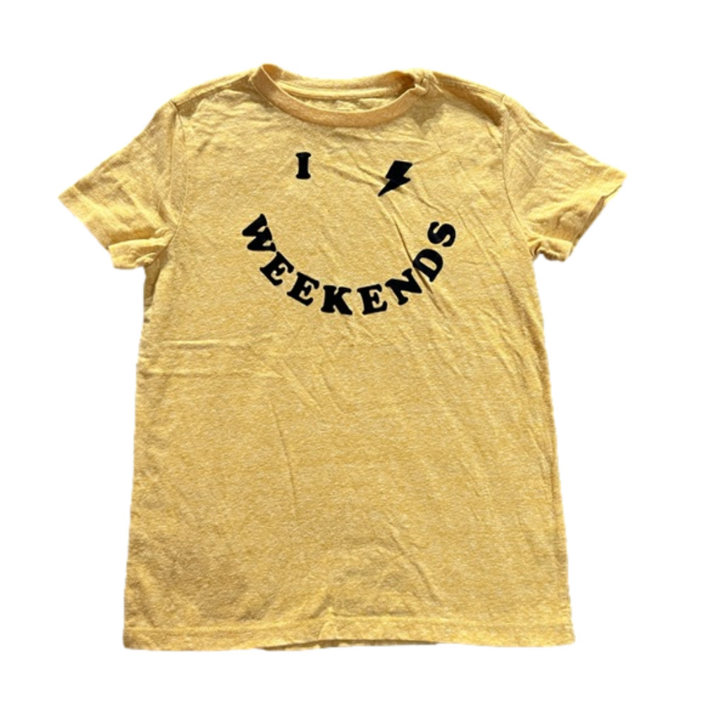 𝅺Gymboree I Love Weekends Cheerful Yellow Child Tee T-Shirt Youth Boy Large